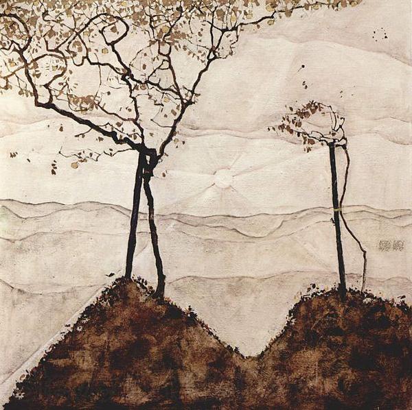 Egon Schiele Herbstsonne und Baume Norge oil painting art
